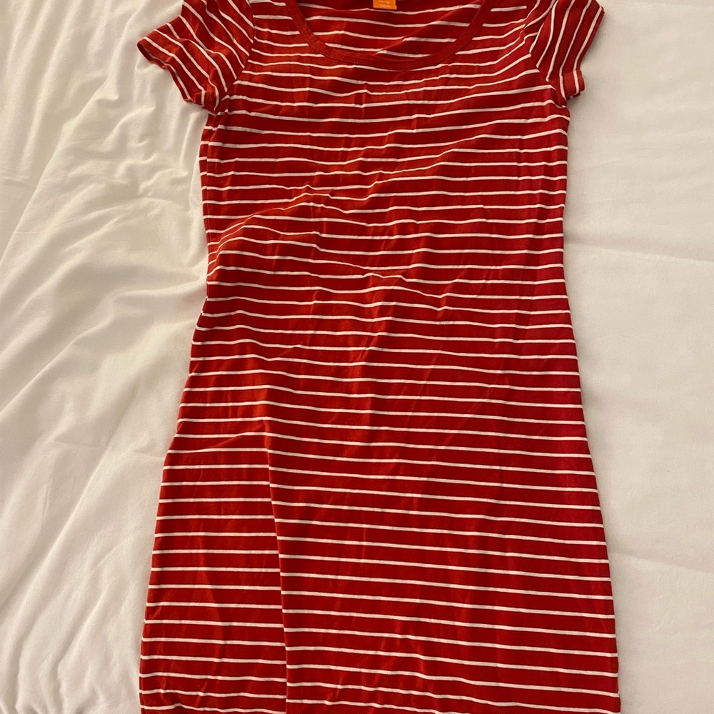 Red and White Striped T-Shirt Dress